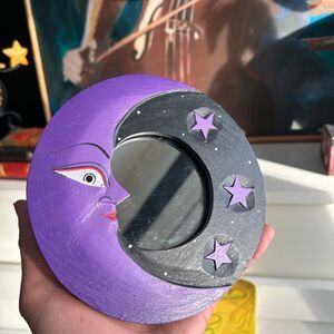 Vintage 6” Celestial Purple and Black Whimsygoth Moon Mirror
